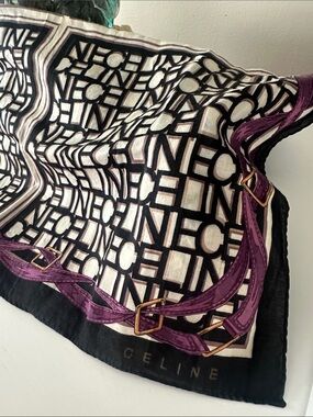 Celine Logo Motif Silk Blend Scarf 18.5” square